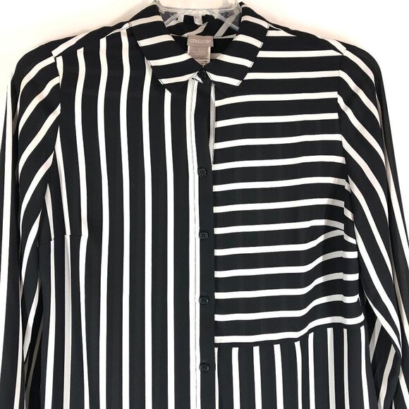Chico's Black And White Sheer Long Blouse Size 8/10 - Picture 3 of 5